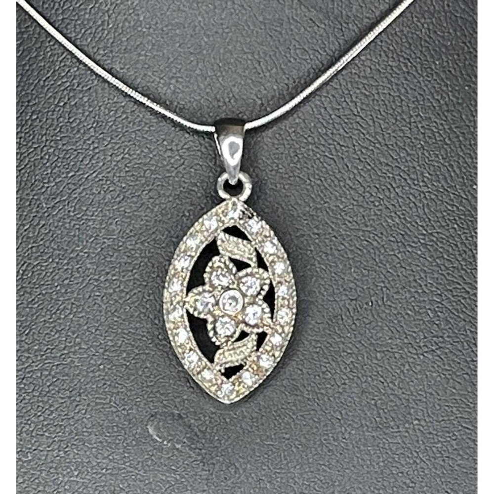 Signed PJM Sterling Silver & Crystal Pendant Necklace